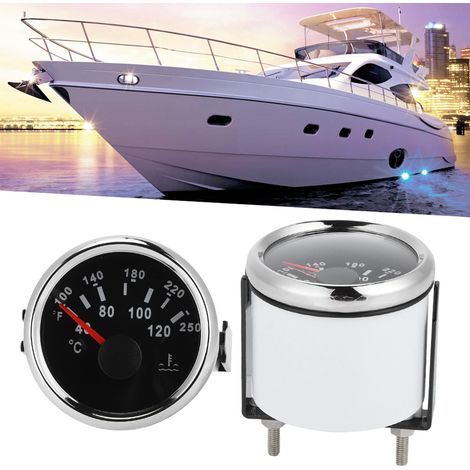 Jauge de température d'eau pour moteur marin 52mm/2 pouces 40-120℃ - Compteur pour bateau et camping-car, cadran noir et couvercle argenté