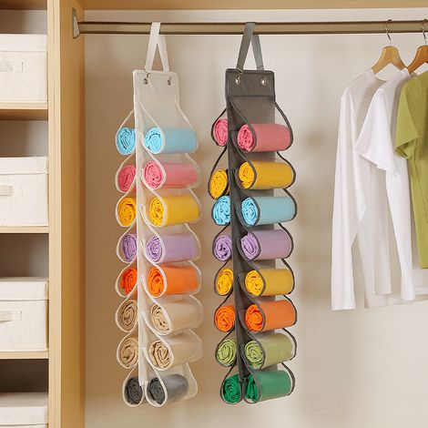 Organizador colgante para leggings de yoga con 16 bolsillos, tela Oxford plegable para colgar en el armario, camisas, jeans, calcetines y dormitorio familiar (2 unidades).