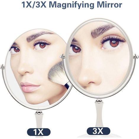 Miroir de bureau miroir de bureau rétro avec support miroir rotatif double face de 8 pouces loupe 1X/3X style argent 13 pouces (ovale) (1/4)