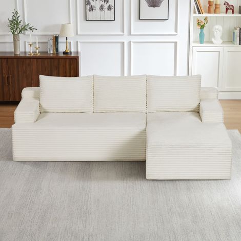 Divano modulare 4 posti in velluto a coste con funzione letto, senza montaggio, bianco (1/4)