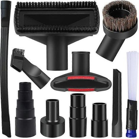 Kit de 11 accessoires universels aspirateur, humide et sec, avec adaptateur tuyau 32 mm : suceur plat, brosses et embouts de nettoyage. (1/5)