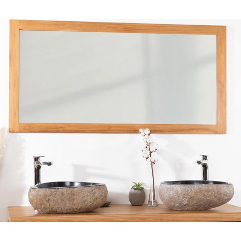 Wanda Collection – Miroir rectangle en teck massif 140x70 – Épaisseur 3 cm – Pour salle de bain – Ambiance zen et naturelle