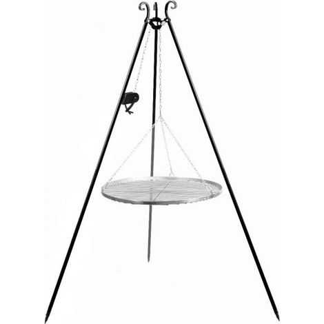 Barbecue Treppiede da 180 cm con griglia in acciaio inox da 60 cm + verricello