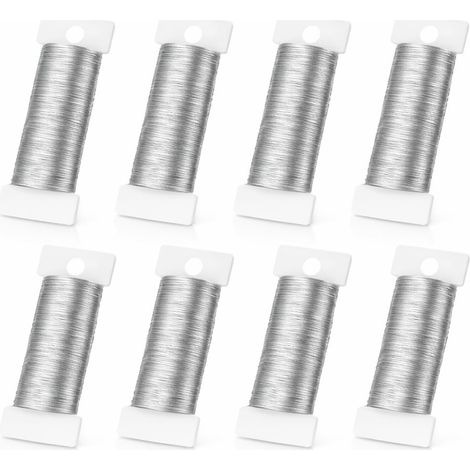 Alambre fino para manualidades de 0,3 mm - 8 rollos de 50 m (400 m) - Alambre plateado para joyería - Flexible y no deformable - Recubrimiento inoxidable - Para manualidades, floristería, decoración,  (1/5)