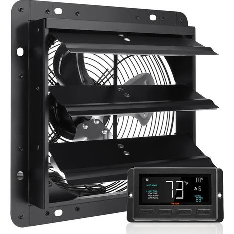 Ventilateur d'Extraction Mural 25,4 cm à Volets 1400 m³/h Vitesse Variable Contrôleur Température et Humidité Noir (1/5)