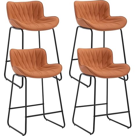 Wahson Barhocker 4er Set, PU-Leder Barstuhl mit Lehne Thekenhocker, Moderner Barhocker für Hausbar mit Fußstütze, Orange