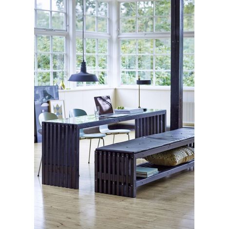 Plus Rustik Lattenbank Design mit Regal 138 x 49 x 45 cm RAL 9005 Schwarz