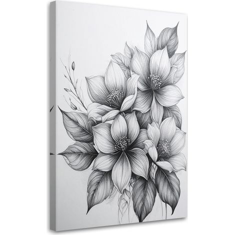 Quadro su tela, Fiori bianchi e neri in una delicata composizione botanica. - 70x100 (1/2)