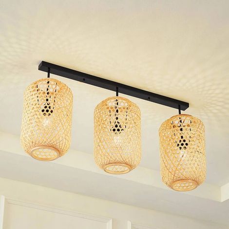 [GEBRAUCHT] B-Ware Lucande Deckenleuchte Jorick LED 3-flg. Lampe Leuchte Bambus schwarz 104,5cm (1/2)