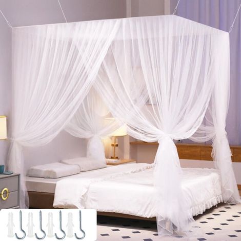 Moustiquaire pour lit double 190 x 210 x 240 cm, rideau de lit anti-moustiques, convient pour la maison et le jardin (blanc) (1/5)