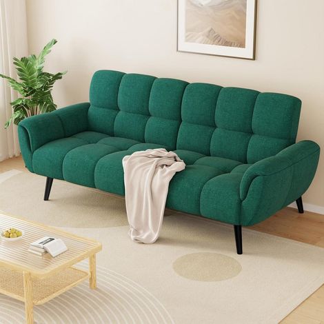 Schlafsofa 3-Sitzer Grün mit Schlaffunktion, 155x85cm, Leinenbezug (1/5)