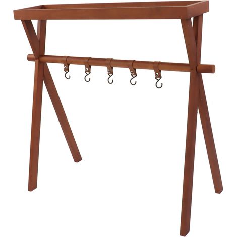 Table de plage pliable rétro portable en bois massif avec étagère et support pour barbecue, style extérieur, jardin ou terrasse (2 pièces) (1/5)
