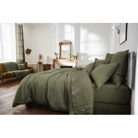 Drap plat 240 x 300 cm lin lavé soline thym Kaki