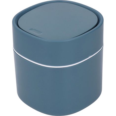 Mini poubelle de bureau avec couvercle, idéale pour ranger les débris, nettoyer et ranger les objets. Parfaite pour une table basse, une coiffeuse ou un bureau. Couleur : bleu. (1/5)