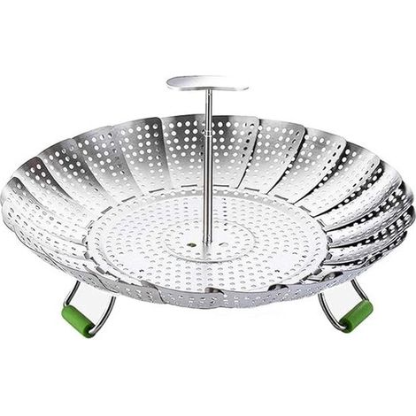 Dampfeinsatz aus Edelstahl – Dampfgarer – Dampfgarer – Dampfkorb – Gemüsedämpfer – Verstellbar – Dampfeinsatz – Dampfkorbblume – Ø 22 cm – Silber (1/5)