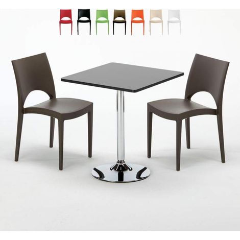Table Carrée Noire 70x70cm Avec 2 Chaises Colorées Grand Soleil Set Intérieur Bar Café Paris Mojito - Marron (1/5)