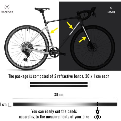 Strisce Adesive 3D Rifrangenti Bicicletta, Nero, 1 x 30 cm - Confezione: 2 PEZZI