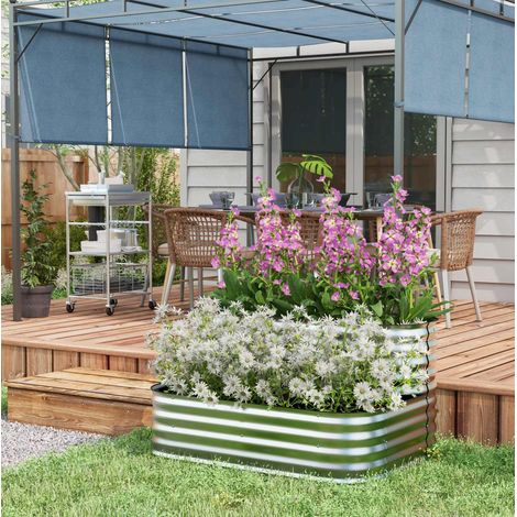 Jardinera metálica de doble nivel 120 x 90 x 60 cm galvanizada plateada HAVRYA (1/5)