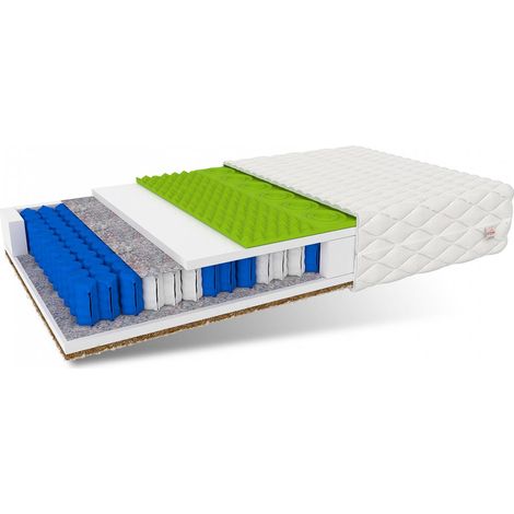 Matratze 140x200 Taschenfederkern VASTO MAX 7 Zonen H2 H4 26 cm Kokos HR Schaum Klimafaser Polyurethanschaum JERSEY