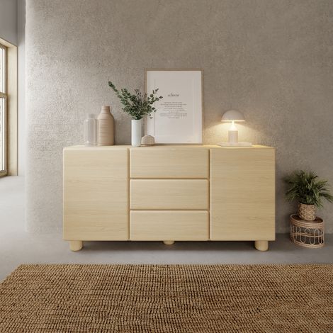 Credenza Hamonene, Madia 3 Cassetti, 2 Ripiani, Apertura Battente, Scorrevole, 160x38x80h cm Marrone Rovere (1/5)