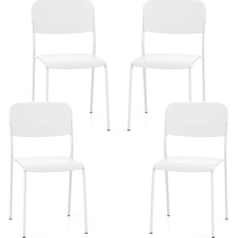 Set di 4 sedie da pranzo moderne, Sedie da cucina accumulabili con schienale inclinato e gambe metalliche Bianco (1/5)