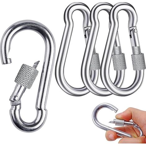 Lot de 4 mousquetons en acier inoxydable - Capacité de charge : 200 kg - Mousquetons à vis - Pour l'extérieur, la randonnée, les voyages, la maison - 38 x 80 mm (1/4)