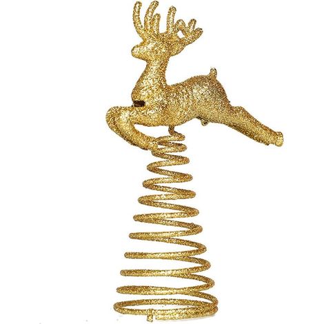 Cimier de Sapin Noel Lumineux Noël Arbre Topper (Or) Cimier de Sapin de Noël Les étoiles réutilisables en Forme d'arbre Arbre Noël Sapin Topper Or pour la Décoration d'arbre de Noël (Wapiti de Noël) (1/5)