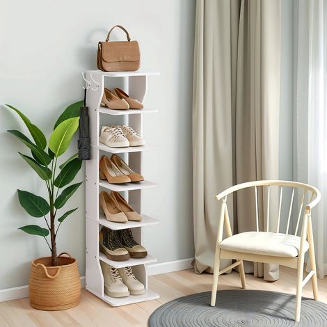 Vasagle – Étagère à chaussures blanche 7 niveaux – Rangement compact pour entrée – Construction robuste en panneau d’aggloméré – Capacité 10 kg par niveau (1/5)