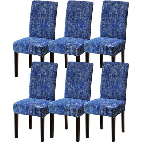 Lot de 6 housses de chaise extensibles bleues pour salle à manger (1/5)