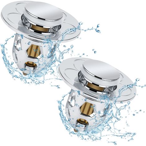 2 Bouchons de Lavabo Universels Pop-Up, Bouchon de Vidange en Métal avec 4 Joints en Silicone pour Ø 34 – 40 mm, pour Éviers et Drains de Salle de Bain (1/4)