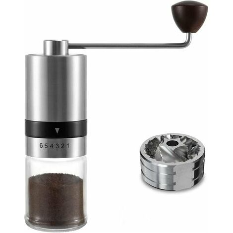 Manuelle Kaffeemühle mit 6 einstellbaren Einstellungen, CNC-Edelstahl, Handkaffeemühle für Büro, Camping, Reisen, Heimgeschenke (1/5)