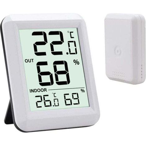 Thermomètre Intérieur et Extérieur, Thermomètre Connecté avec Capteur Extérieure sans Fil, Thermomètre Hygrometre Numérique avec Grand Ecran LCD, Commutateur ℃/℉, pour Bureau, Maison, Chambre