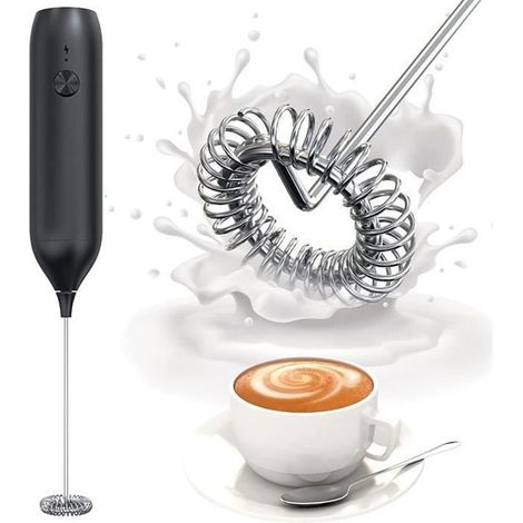 Elektrischer Milchaufschäumer – Wiederaufladbar – Schnelles Aufschäumen in 15 Sekunden – Für Latte Macchiato, Cappuccino und heiße Schokolade – Schwarz