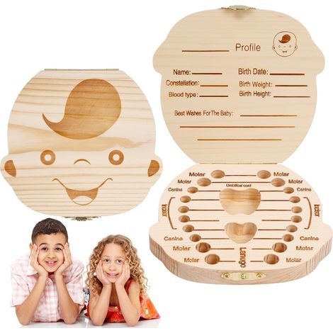 Boîte de rangement pour dents de lait et enfants, cadeau souvenir en bois (1/5)
