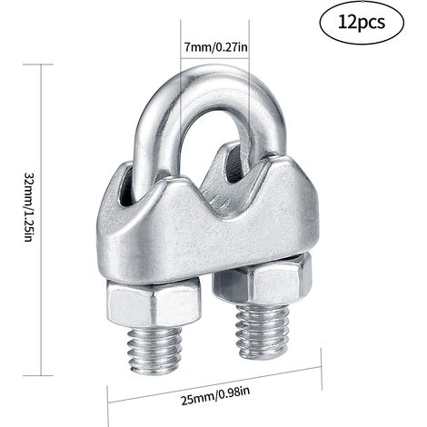 M6 Serre Câbles, Attaches pour Câbles Métalliques Acier Inoxydable, Clip Boulons en U de Câble, pour Connecter la Corde à Linge de la Visière - 14 Pcs