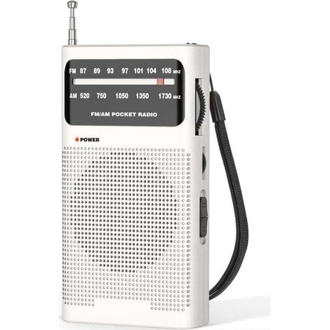 Kleines, tragbares UKW/MW-Radio, batteriebetriebenes Taschenradio, exzellenter Empfang und Klangqualität, weiß