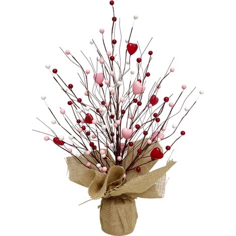 Bürodekoration zum Valentinstag: Zierbaum mit künstlichen roten Beeren und herzförmigem Beerenmuster (QRJS-02) (1/2)