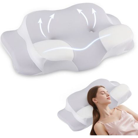 Oreiller Cervical - Mousse À Mémoire De Forme - Support Ergonomique En H Pour Sommeil Sur Le Côté Dos Ventre - Rafraîchissant - 1 Pièce (1/5)