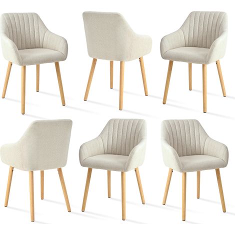 Goeurvant Minimalistische Esszimmerstühle mit bequemer Rückenstütze, ergonomischen Armlehnen und stabilen Holzbeinen - 6er Set – Beige (1/5)