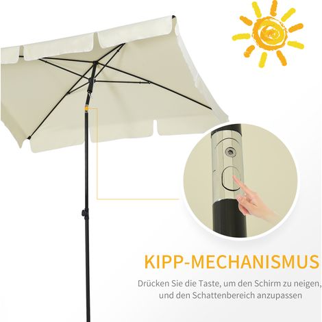 Parasol de plage Outsunny, ombrelle de jardin, store de balcon, pare-soleil repliable blanc crème (1/4)