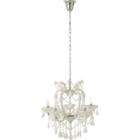 Lustre chandelier antique en verre blanc élégant suspendu - Blanc opalin et argenté élégant (1/5)