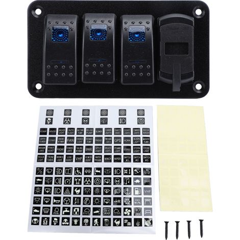 Panneau en aluminium d'interrupteur à bascule de 12V 24V 3 gangs avec voltmètre double USB charge rapide multifonctionnel pour la lumière bleue de camion de voiture de bateau. (1/5)