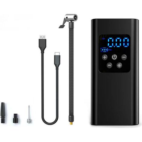 Inflador de neumáticos para coche, compresor de aire portátil de 2000 mAh con 3 boquillas y luz LED para coche, motocicleta, bicicleta y balón. (1/4)