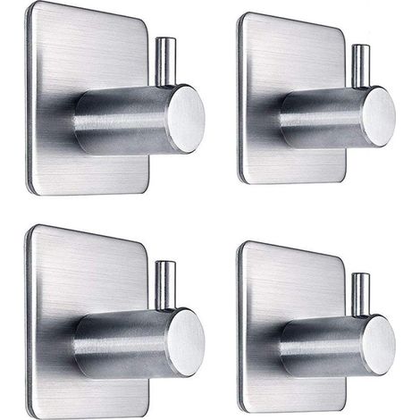 Crochets adhésifs pour serviettes de salle de bain, lot de 4 - Porte-peignoirs auto-adhésif en acier inoxydable, crochets muraux adhésifs durables (1/5)