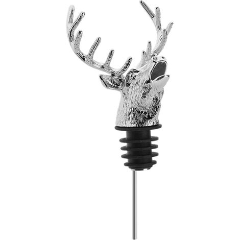 Flaschenausgießer, Spirituosenausgießer in Form eines Hirschkopfes, langlebig und formstabil sowie rostfrei, für 18-20 mm (silber)
