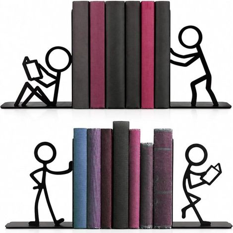 Serre-livres - Lot de 4 - Serre-livres en métal - Serre-livres décoratifs en métal - Serre-livres - Étagère - Noir - Lot de 4 - 4 - M (1/4)