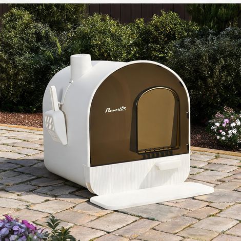 Litière couverte pour chat avec porte et tapis anti-litière (1/5)