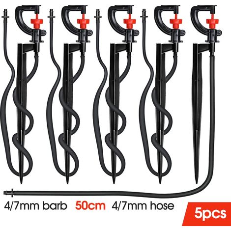 (Lot de 5) 5 arroseurs rotatifs à 360° pour micro-irrigation avec piquet de 21 cm et raccord cannelé 1/4" pour pelouse, ferme et serre. (1/5)