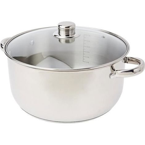Faitout - Inox - 4 L - Diamètre 24 Cm - Couvercle Verre - Tous Feux Y Compris Induction (1/4)