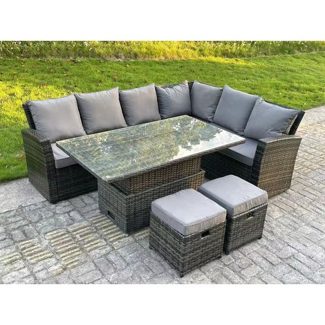 Fimous High Back Rattan Garden Furniture Corner Sofa Sets Adjustable Rising Table Dark Mixed Grey 8 seater right corner (1/5)